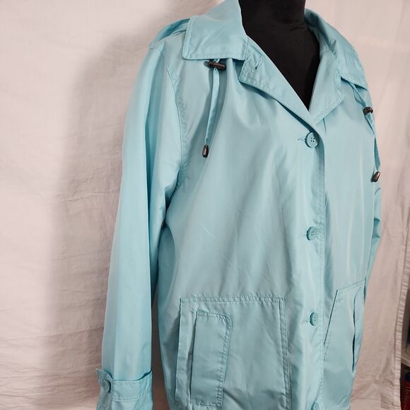 Norm Thompson Women Blue Windbreaker Lightweight Jacket Large Button Front Hood - Picture 5 of 16